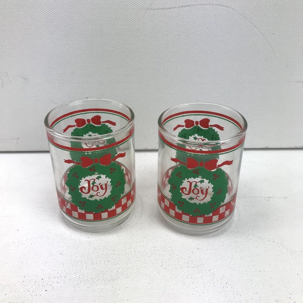 Indiana Glass Christmas Votive Candle Holder Wreath Joy Set Of 2 Home Decor